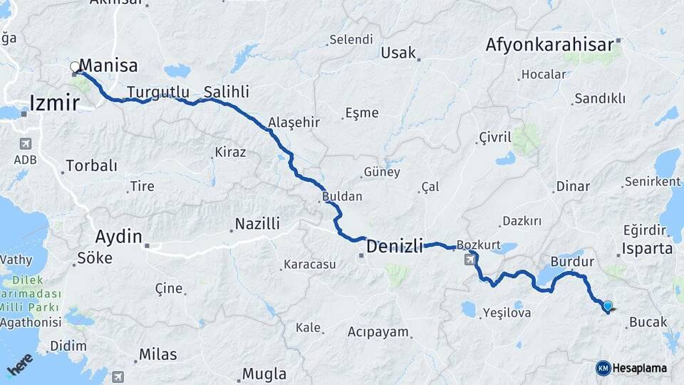 Burdur Çeltikçi Manisa Arası Kaç Km - Yol Haritası