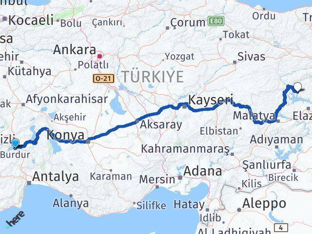 Burdur Çemişgezek Tunceli Arası Kaç Km - Yol Haritası