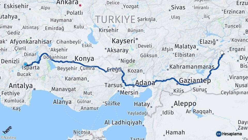 Burdur Çermik Diyarbakır Arası Kaç Km - Yol Haritası