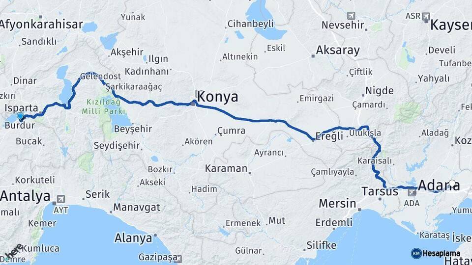 Burdur Ceyhan Adana Arası Kaç Km - Yol Haritası