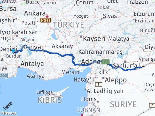 Burdur Ceylanpınar Şanlıurfa Arası Kaç Km - Yol Haritası