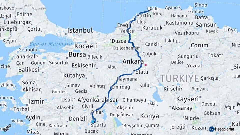 Burdur Cide Kastamonu Arası Kaç Km - Yol Haritası