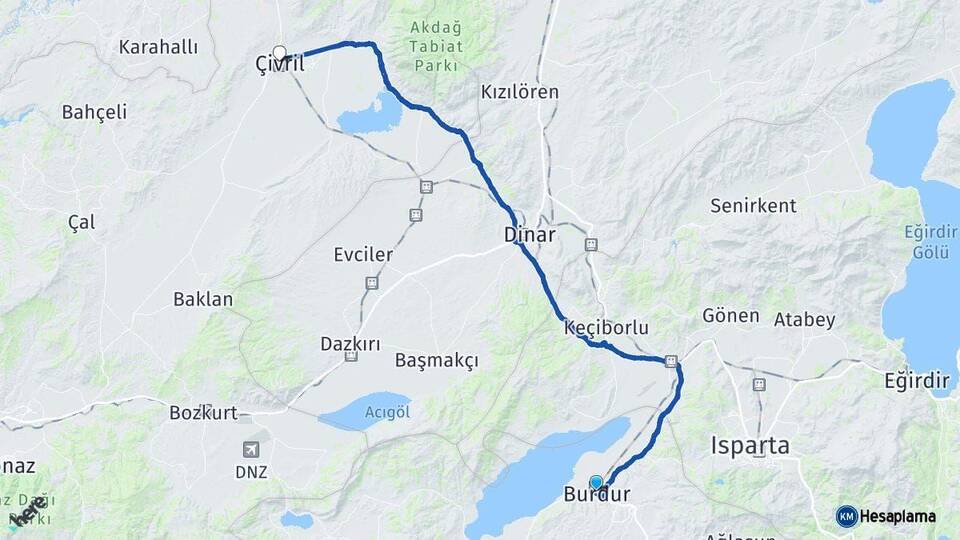 Burdur Çivril Denizli Arası Kaç Km - Yol Haritası