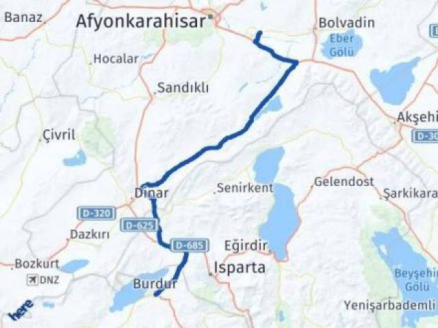 Burdur Çobanlar Afyonkarahisar Arası Kaç Km - Yol Haritası