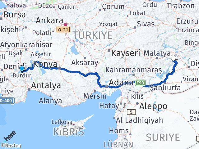Burdur Çüngüş Diyarbakır Arası Kaç Km - Yol Haritası