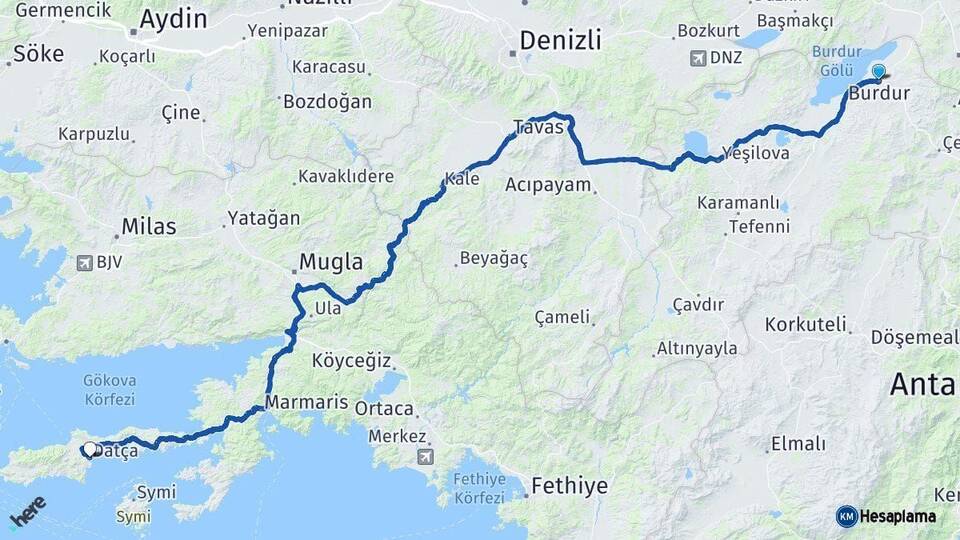 Burdur Datça Muğla Arası Kaç Km - Yol Haritası