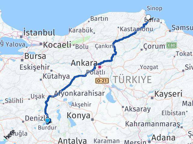 Burdur Dikmen Sinop Arası Kaç Km - Yol Haritası