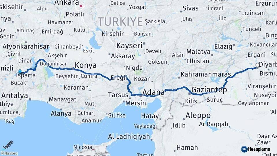 Burdur Diyarbakır Arası Kaç Km - Yol Haritası