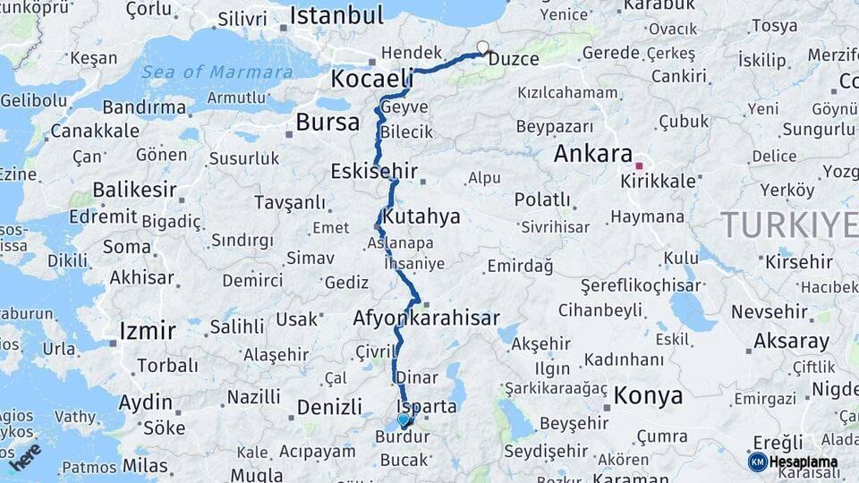 Burdur Düzce Arası Kaç Km - Yol Haritası
