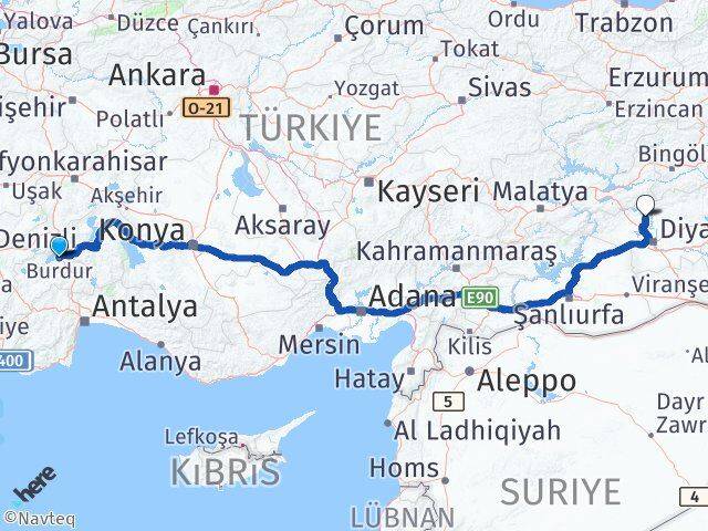 Burdur Eğil Diyarbakır Arası Kaç Km - Yol Haritası
