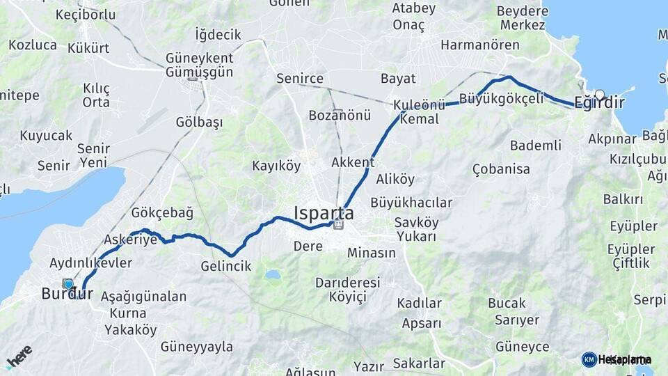 Burdur Eğirdir Isparta Arası Kaç Km - Yol Haritası