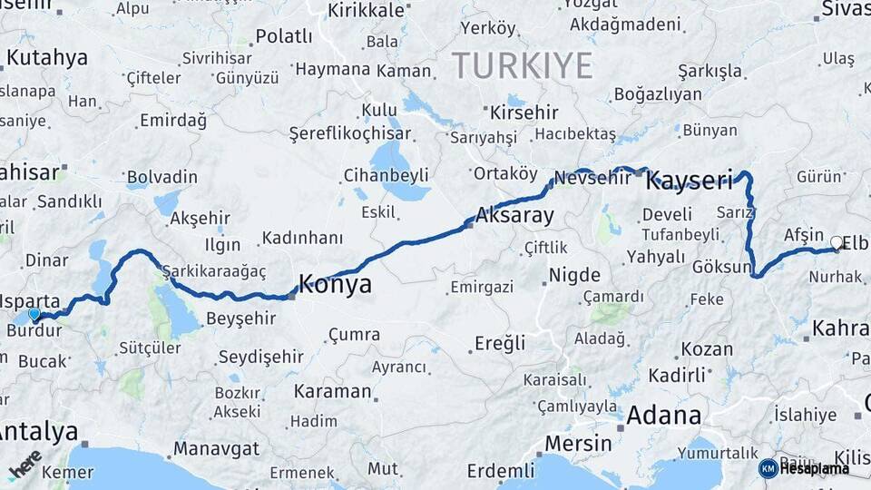 Burdur Elbistan Kahramanmaraş Arası Kaç Km - Yol Haritası