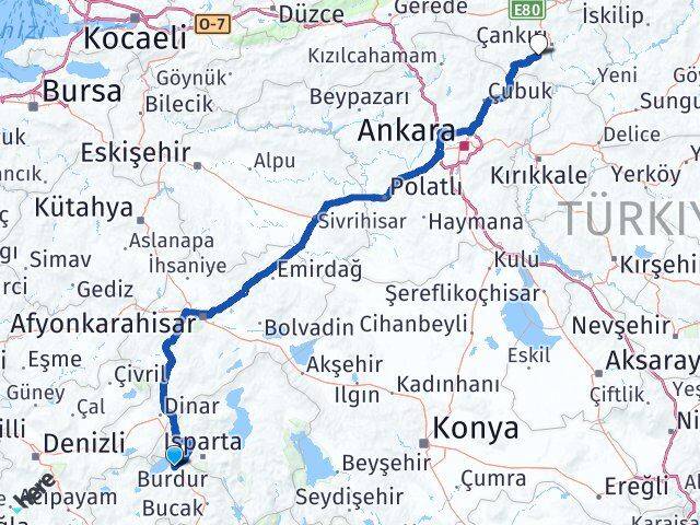 Burdur Eldivan Çankırı Arası Kaç Km - Yol Haritası