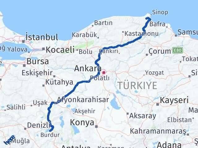 Burdur Erfelek Sinop Arası Kaç Km - Yol Haritası