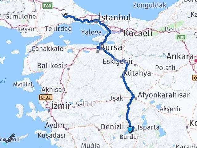 Burdur Ergene Tekirdağ Arası Kaç Km - Yol Haritası