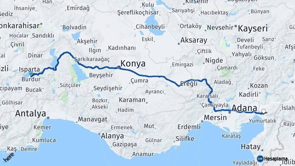 Burdur Erzin Hatay Arası Kaç Km - Yol Haritası