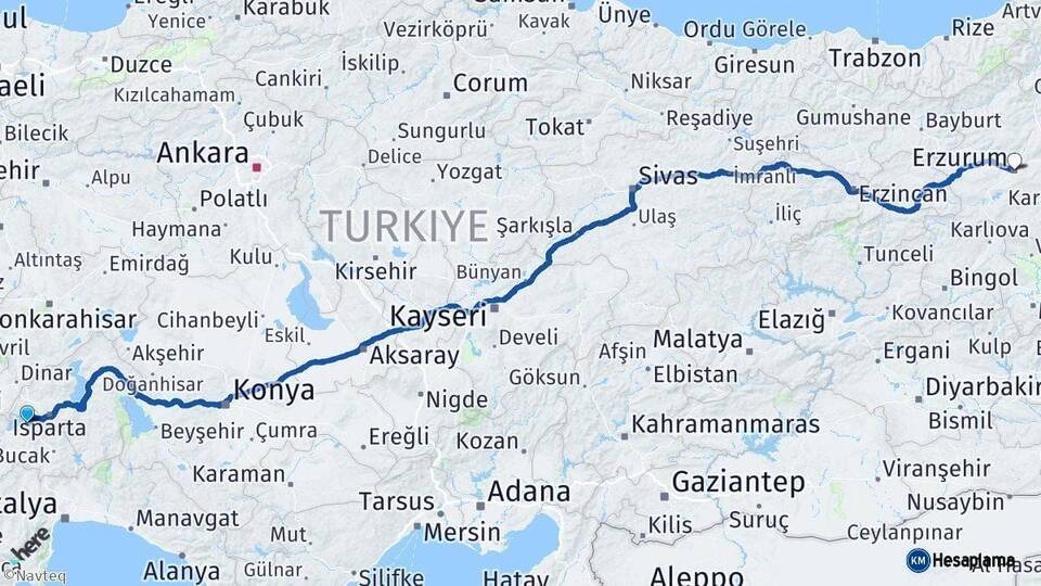 Burdur Erzurum Arası Kaç Km - Yol Haritası