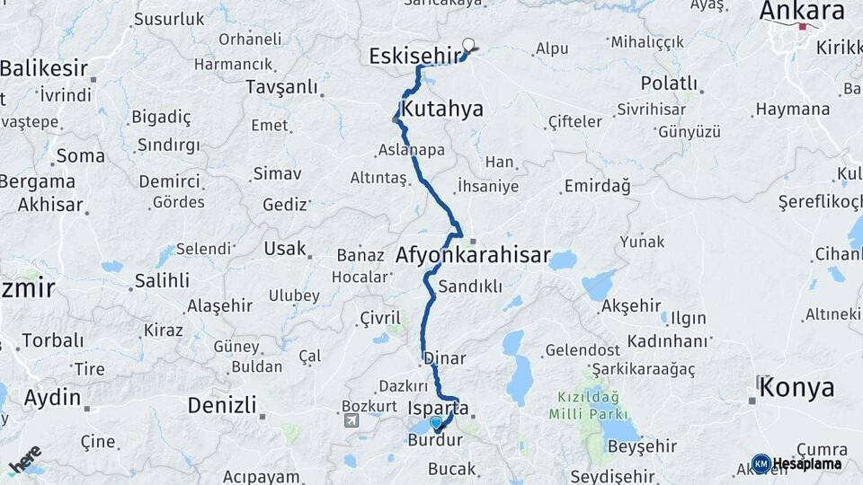 Burdur Eskişehir Arası Kaç Km - Yol Haritası