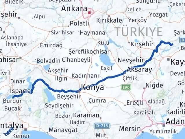 Burdur Felahiye Kayseri Arası Kaç Km - Yol Haritası