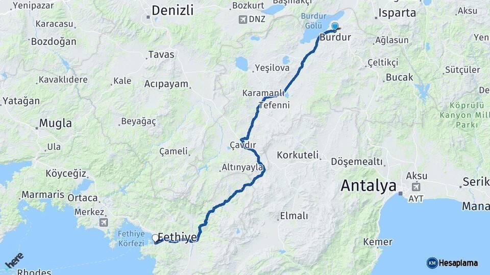 Burdur Fethiye Muğla Arası Kaç Km - Yol Haritası