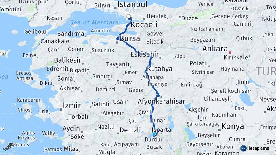 Burdur Gebze Kocaeli Arası Kaç Km - Yol Haritası