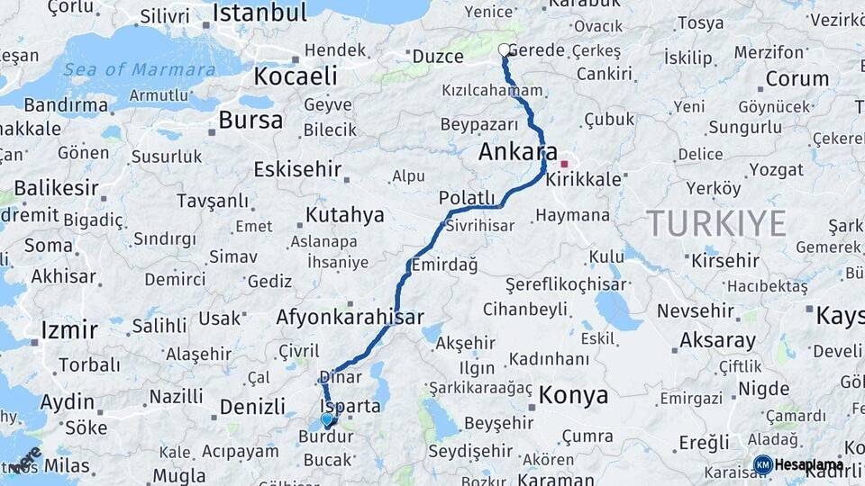 Burdur Gerede Bolu Arası Kaç Km - Yol Haritası