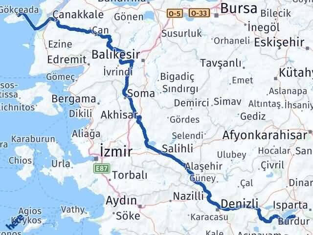 Burdur Gökçeada Çanakkale Arası Kaç Km - Yol Haritası