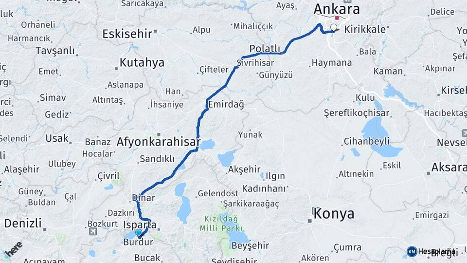 Burdur Gölbaşı Ankara Arası Kaç Km - Yol Haritası