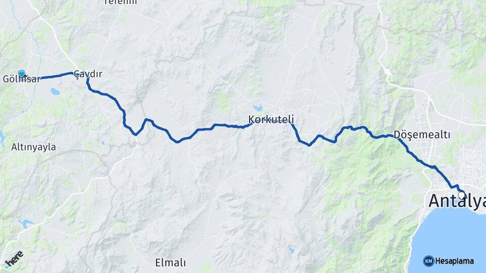 Burdur Gölhisar Antalya Arası Kaç Km - Yol Haritası