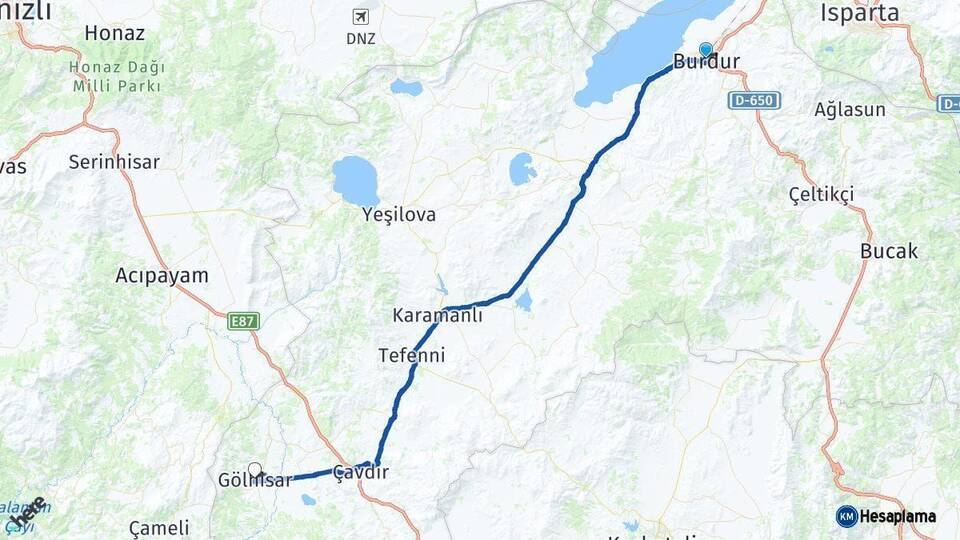 Burdur Gölhisar Arası Kaç Km - Yol Haritası