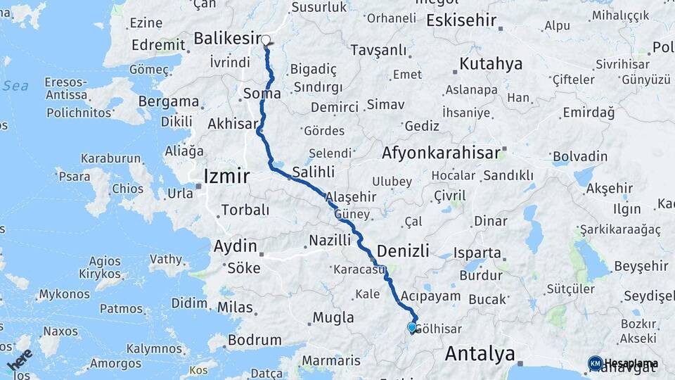 Burdur Gölhisar Balıkesir Arası Kaç Km - Yol Haritası
