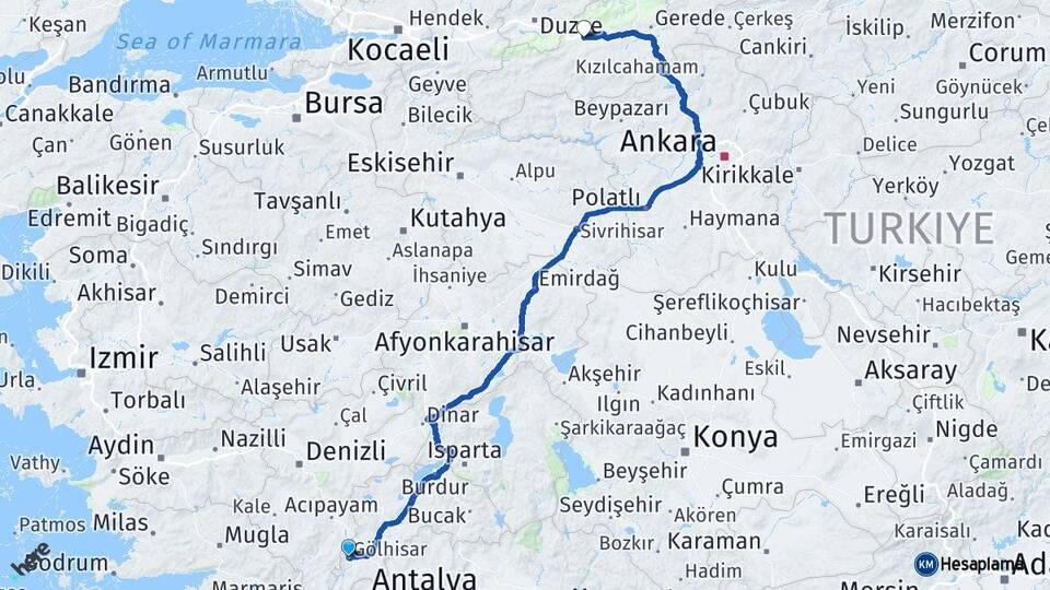 Burdur Gölhisar Bolu Arası Kaç Km - Yol Haritası
