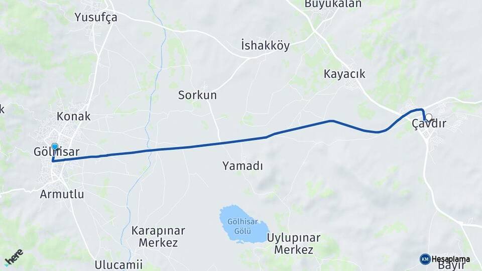 Burdur Gölhisar Çavdır Arası Kaç Km - Yol Haritası