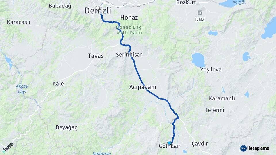 Burdur Gölhisar Denizli Arası Kaç Km - Yol Haritası