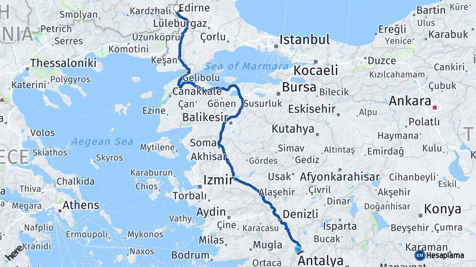 Burdur Gölhisar Edirne Arası Kaç Km - Yol Haritası