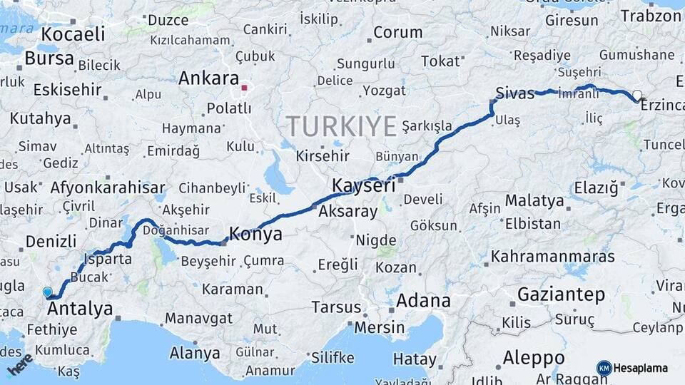 Burdur Gölhisar Erzincan Arası Kaç Km - Yol Haritası
