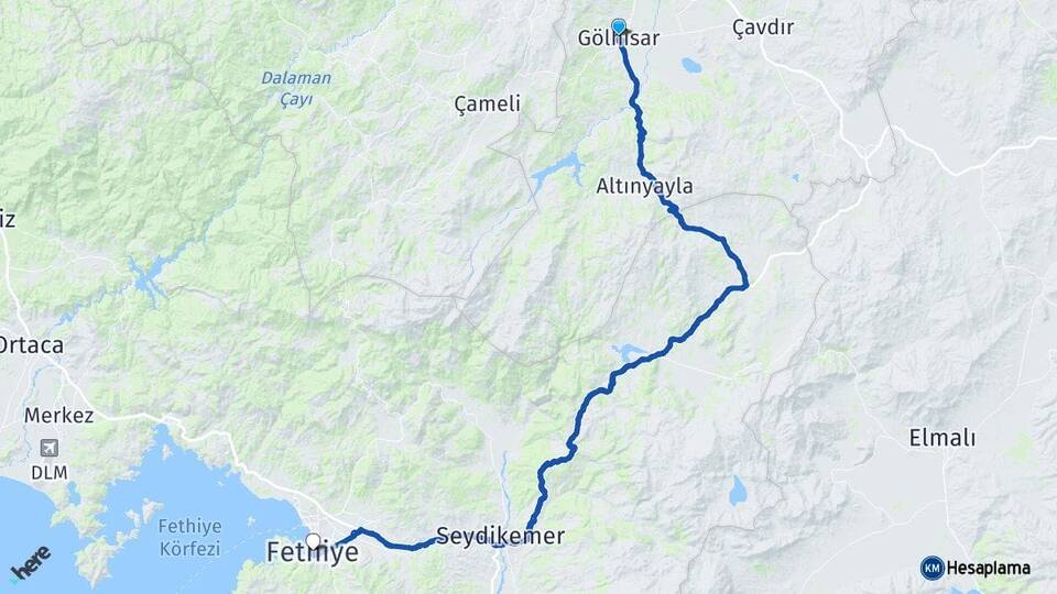 Burdur Gölhisar Fethiye Muğla Arası Kaç Km - Yol Haritası