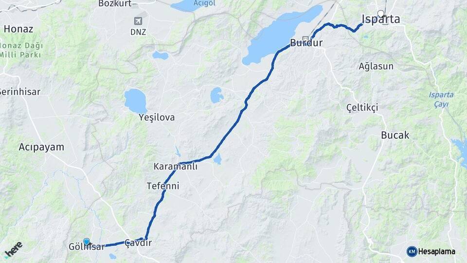 Burdur Gölhisar Isparta Arası Kaç Km - Yol Haritası