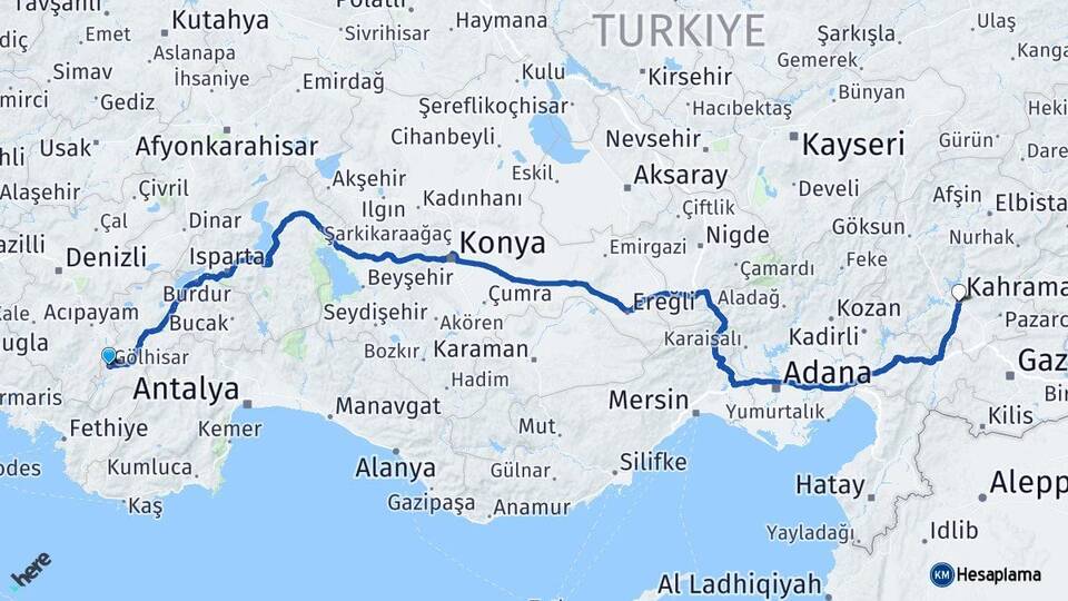 Burdur Gölhisar Kahramanmaraş Arası Kaç Km - Yol Haritası