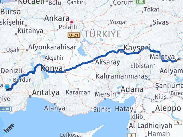 Burdur Gölhisar Malatya Arası Kaç Km - Yol Haritası