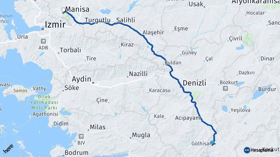 Burdur Gölhisar Manisa Arası Kaç Km - Yol Haritası