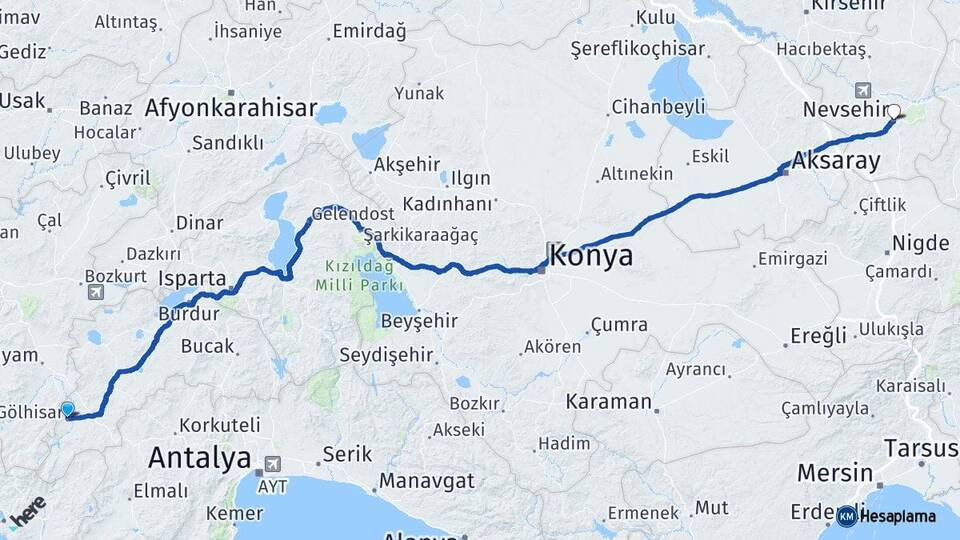 Burdur Gölhisar Nevşehir Arası Kaç Km - Yol Haritası