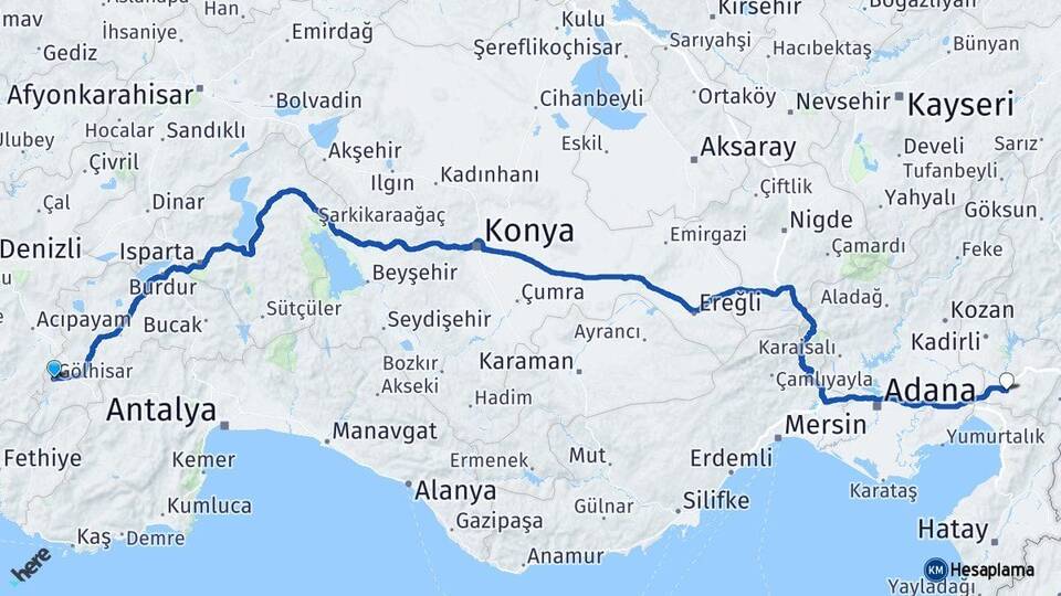 Burdur Gölhisar Osmaniye Arası Kaç Km - Yol Haritası