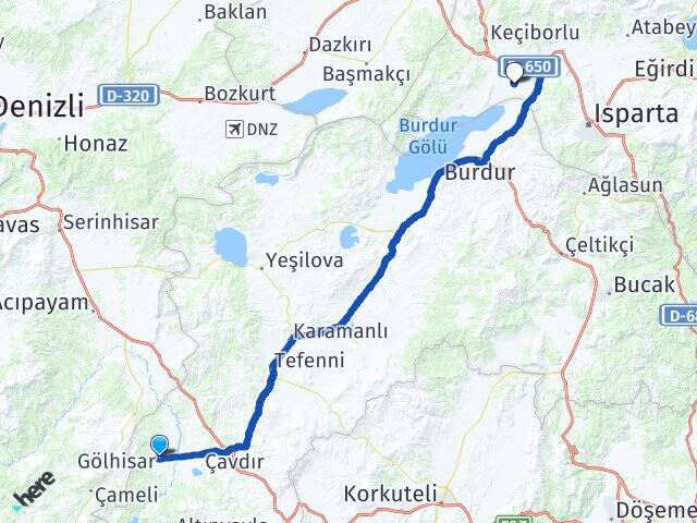 Burdur Gölhisar Süleyman Demirel Havalimanı Arası Kaç Km - Yol Haritası