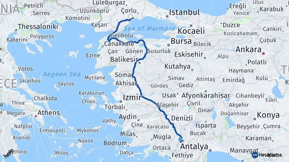 Burdur Gölhisar Tekirdağ Arası Kaç Km - Yol Haritası