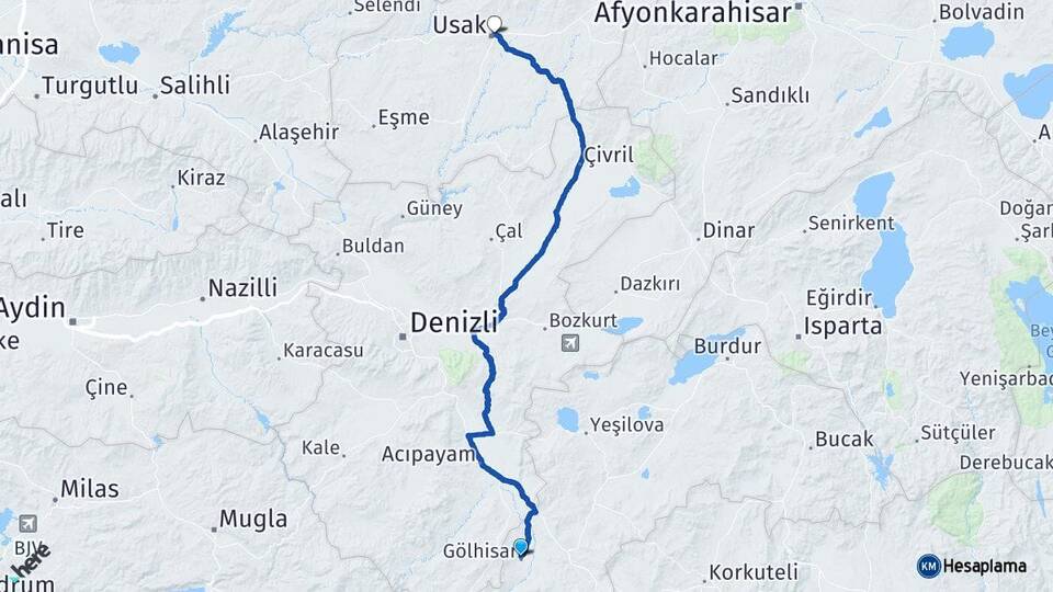 Burdur Gölhisar Uşak Arası Kaç Km - Yol Haritası