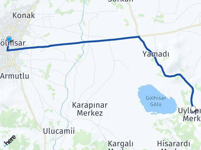 Burdur Gölhisar Uylupınar Gölhisar Arası Kaç Km - Yol Haritası
