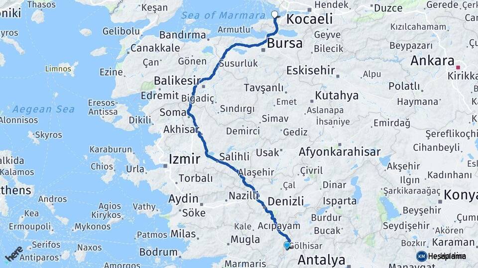 Burdur Gölhisar Yalova Arası Kaç Km - Yol Haritası