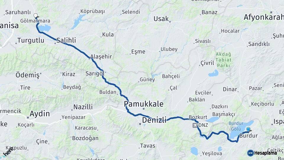 Burdur Gölmarmara Manisa Arası Kaç Km - Yol Haritası