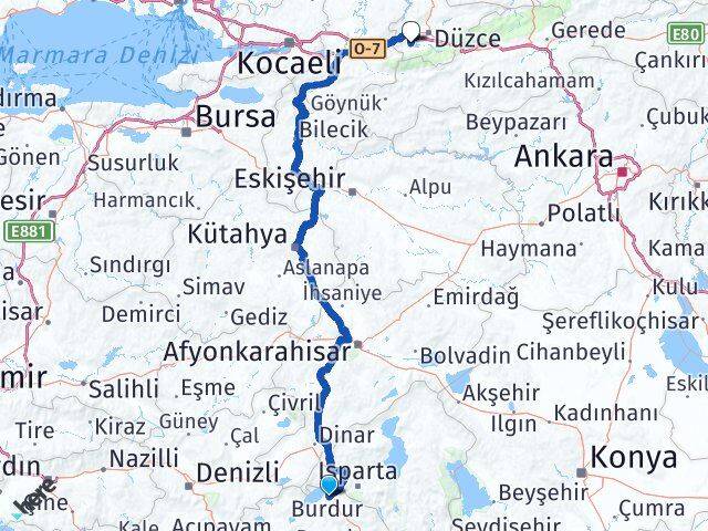 Burdur Gölyaka Düzce Arası Kaç Km - Yol Haritası